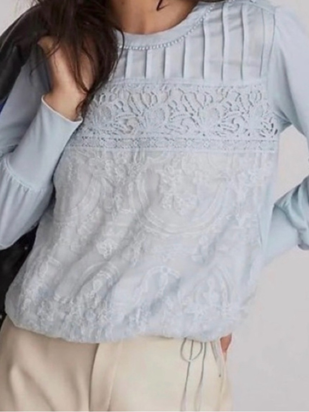 Anthropologie Light Blue Lace Top like new